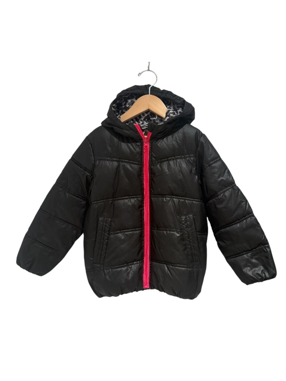 ONEKID black, pink, animal print packable car safe “road coat” - size 4/5